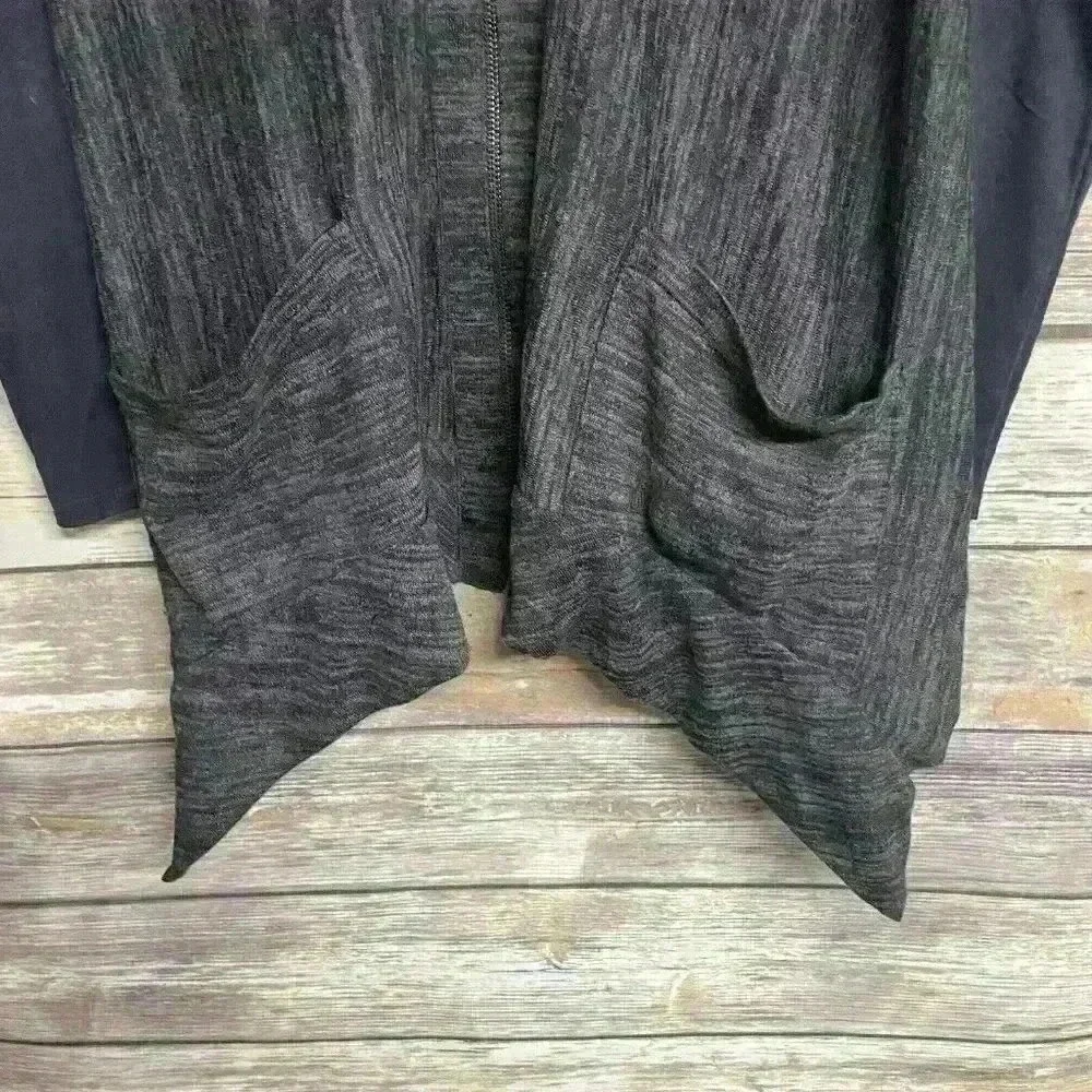 LOGO Lori Goldstein‎ Womens XS Marled Gray Black Knit Sweater Full Zip Pockets